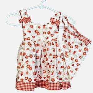 2 Piece Brooks Fitch Baby 3 Month Embroidered Cherry Gingham Sundress & Bandana